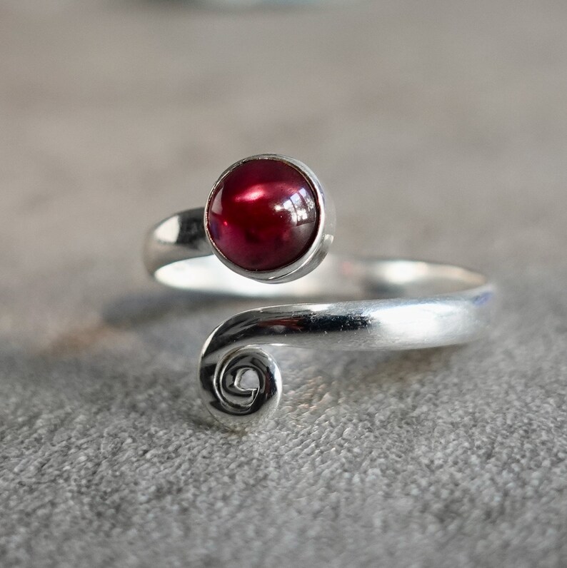 Garnet Ring R61G Thumb Ring Snake Ring Mistry Gems January Birthstone Adjustable Ring Sterling Silver Ring Spiral Ring Wrap Ring