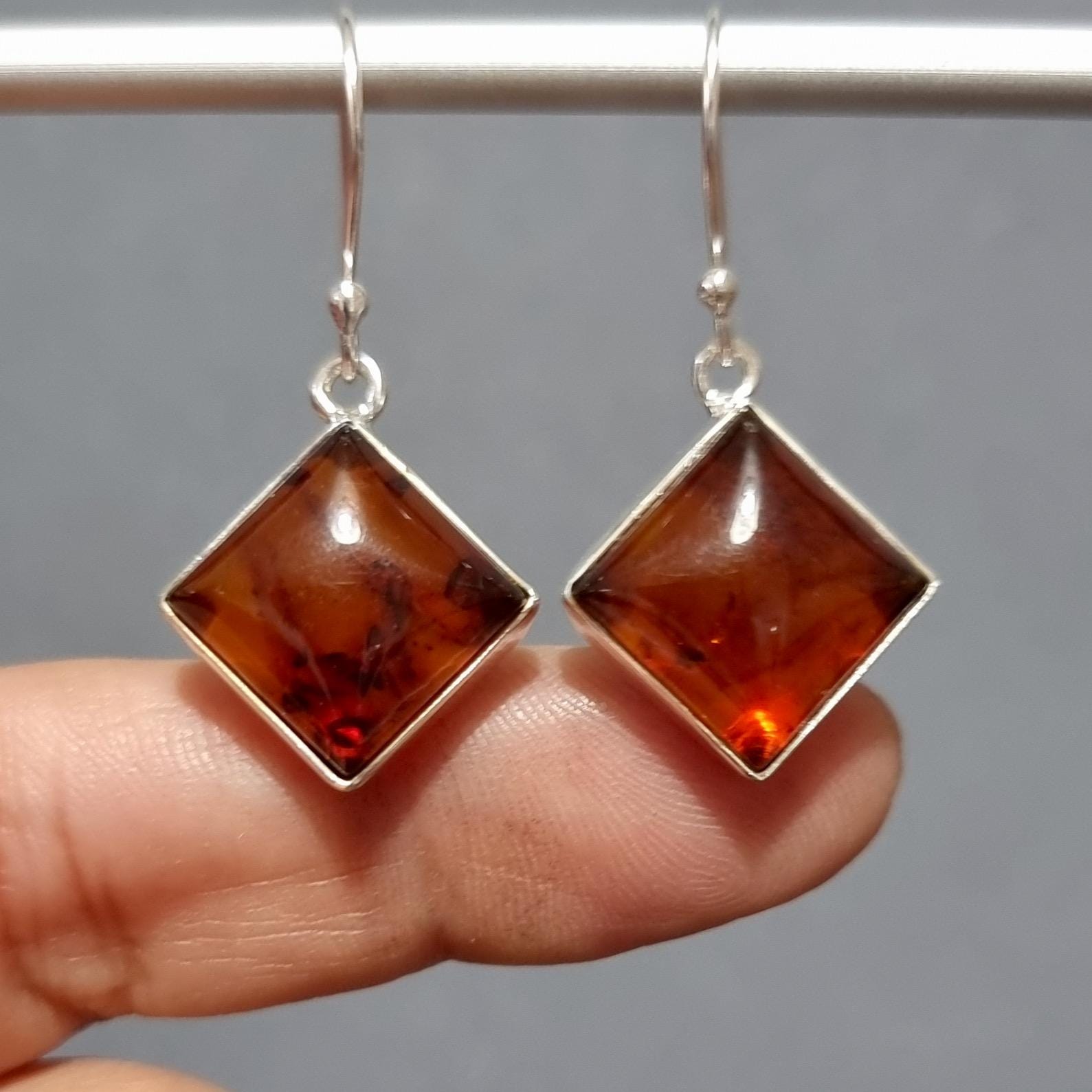Orecchini Pendenti In Argento Sterling E Ambra Baltica – Goccia Decorata, Gioielli Veri Per Amanti Dell'Ambra - 4