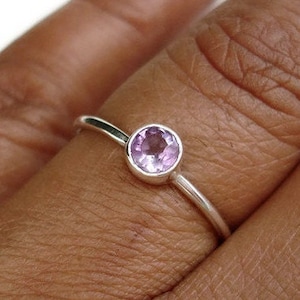 Dainty Amethyst Stacking Ring, 925 Sterling Silver, Sizes UK N & P, Engagement Ring, February Birthstone, 6th Anniversary, Mistry Gems, R21A