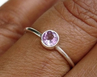 Dainty Amethyst Stacking Ring, 925 Sterling Silver, Sizes UK N & P, Engagement Ring, February Birthstone, 6th Anniversary, Mistry Gems, R21A