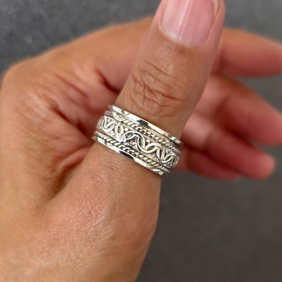 WIDE Aztec Mens Sterling Silver Ring, This Ring Does Not Spin