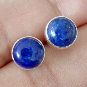 Lapis Lazuli Studs Earrings, 8mm Round Gemstone, Cobalt Blue Gemstone, September Birthstone, 9th Anniversay, Wedding Studs,Mistry Gems,S11LL image 2