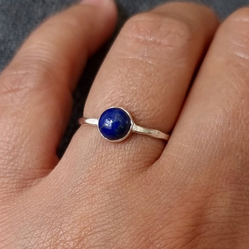Lapis Lazuli Ring, 6mm Round Stone 925 Silver Stacking Ring, Solitaire Engagement Ring, September Birthday, Blue Gemstone, Mistry Gems,R11LL image 2