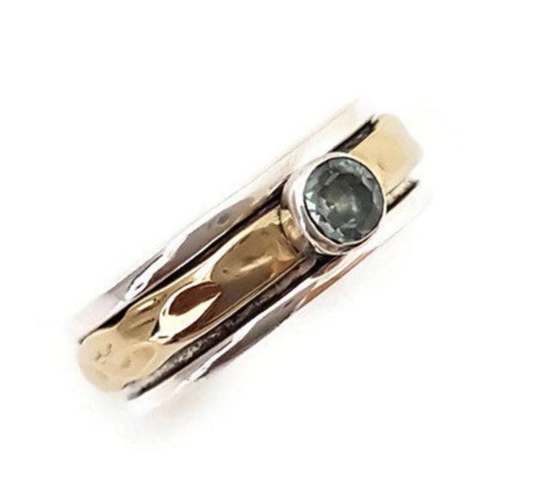 Blue Topaz Spinner Ring Narrow BrassSilver Mistry Gems Wedding Band SP46BT Blue Topaz Ring November Birthstone Jewellery