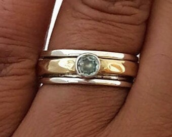 Blue Topaz Spinner Ring, 925 Sterling Silver, Brass, Narrow Blue Gemstone Ring, November Birthstone, Meditation Ring, Mistry Gems, SP46BT
