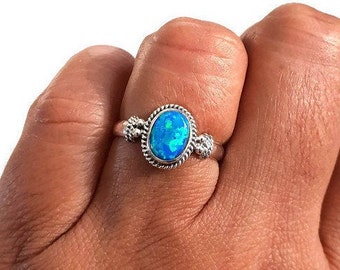 Blue Opal Ring, 925 Silver Boho Ring, October Birthstone, Stacking Rings, Blue Gemstone, Boho Jewellery, 14th Anniversary Mistry Gems, R5BOP
