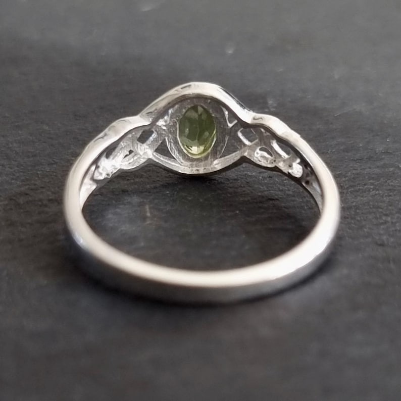Unisex Sterling Silver Celtic Knot Peridot Ring, August Birthstone Gift, Celtic Weave Pagan Ring, Boho Green Gemstone Ring, R33P image 9