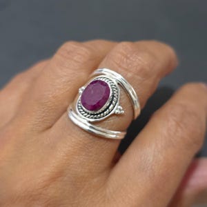 Unisex Boho Oval Ruby Ring, 925 Sterling Silver, Sizes UK J, K, P, July Birthstone, 15th & 40th Anniversary Gift for Her, Mistry Gems, R29R