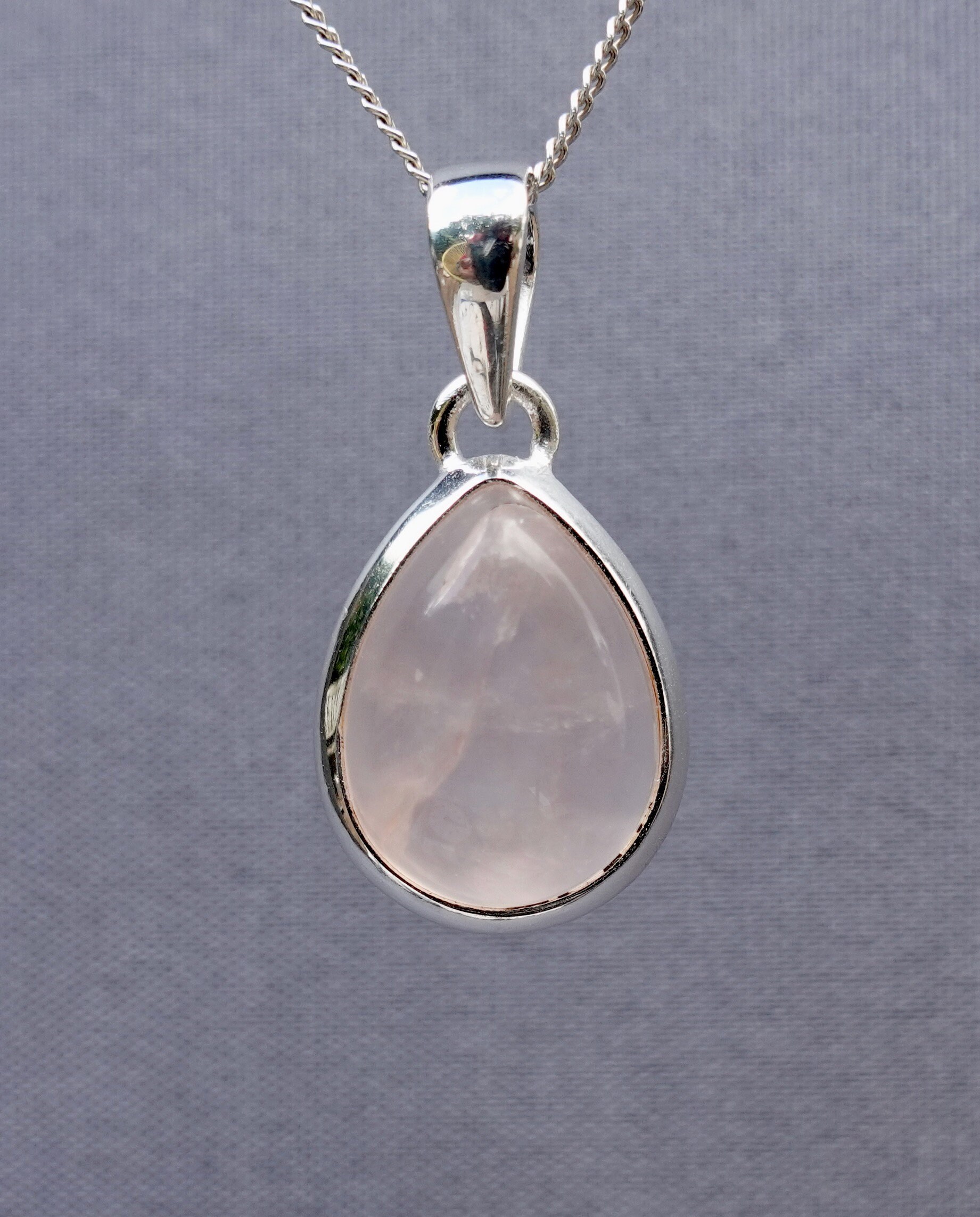 Rose Quartz Teardrop Pendant Necklace Small 925 Sterling Etsy