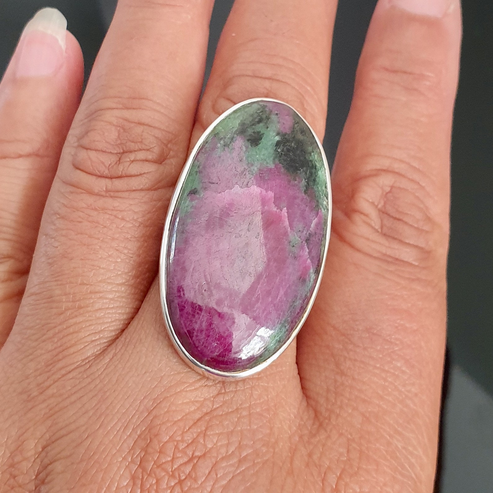 Natural Ruby Zoisite Ring Very Large Gemstone Silver Ring Etsy