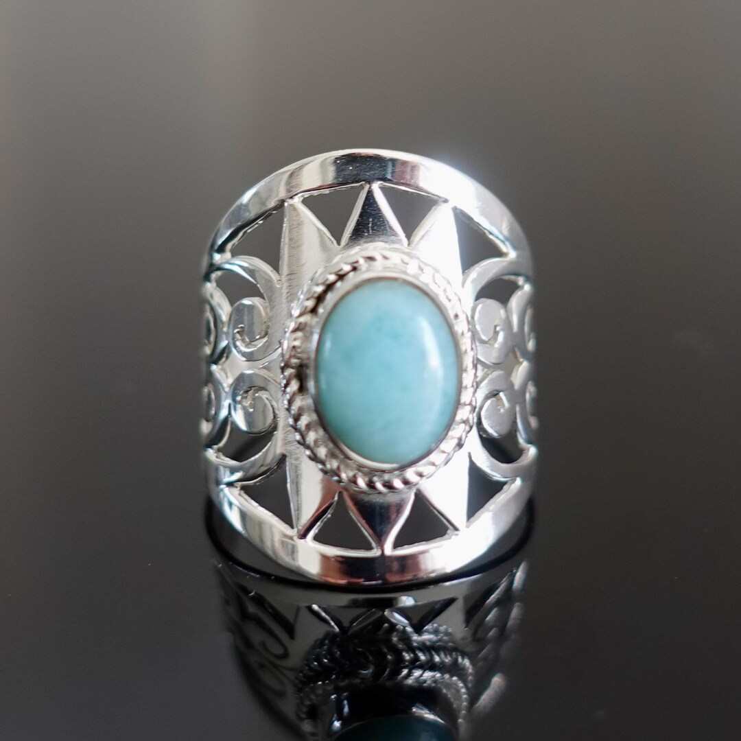 Larimar Ring, Filigree 925 Silver Ring, Statement Ring