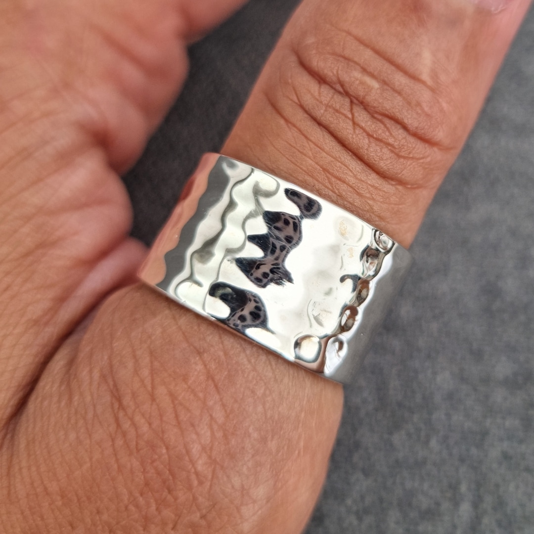 CHUNKY Hammered Silver Ring, 14mm Wide 925 Sterling Silver