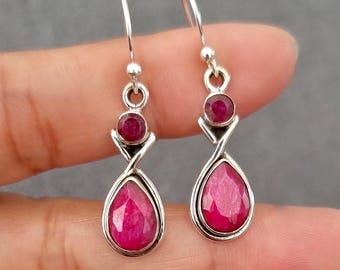 Boucles D'oreilles Argent 925 – Corail Rouge Naturel – Forme Larme – Indonésie – Neuves