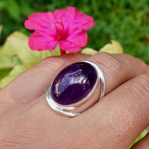 Large Oval Amethyst Ring, 20mm x 15mm 925 Sterling Silver Ring, Cocktail Ring, February Birthstone, Purple Gemstone, Mistry Gems, R80AL