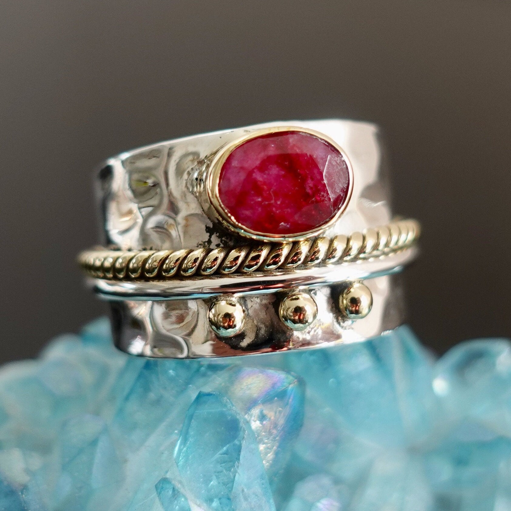 Ruby Gemstone Ring* 925 Sterling Silver Wide Band Ring*Handmade Ring*Meditation Ring*Statement*Gift Ring*Women Ring*Free Shipping* Thumb