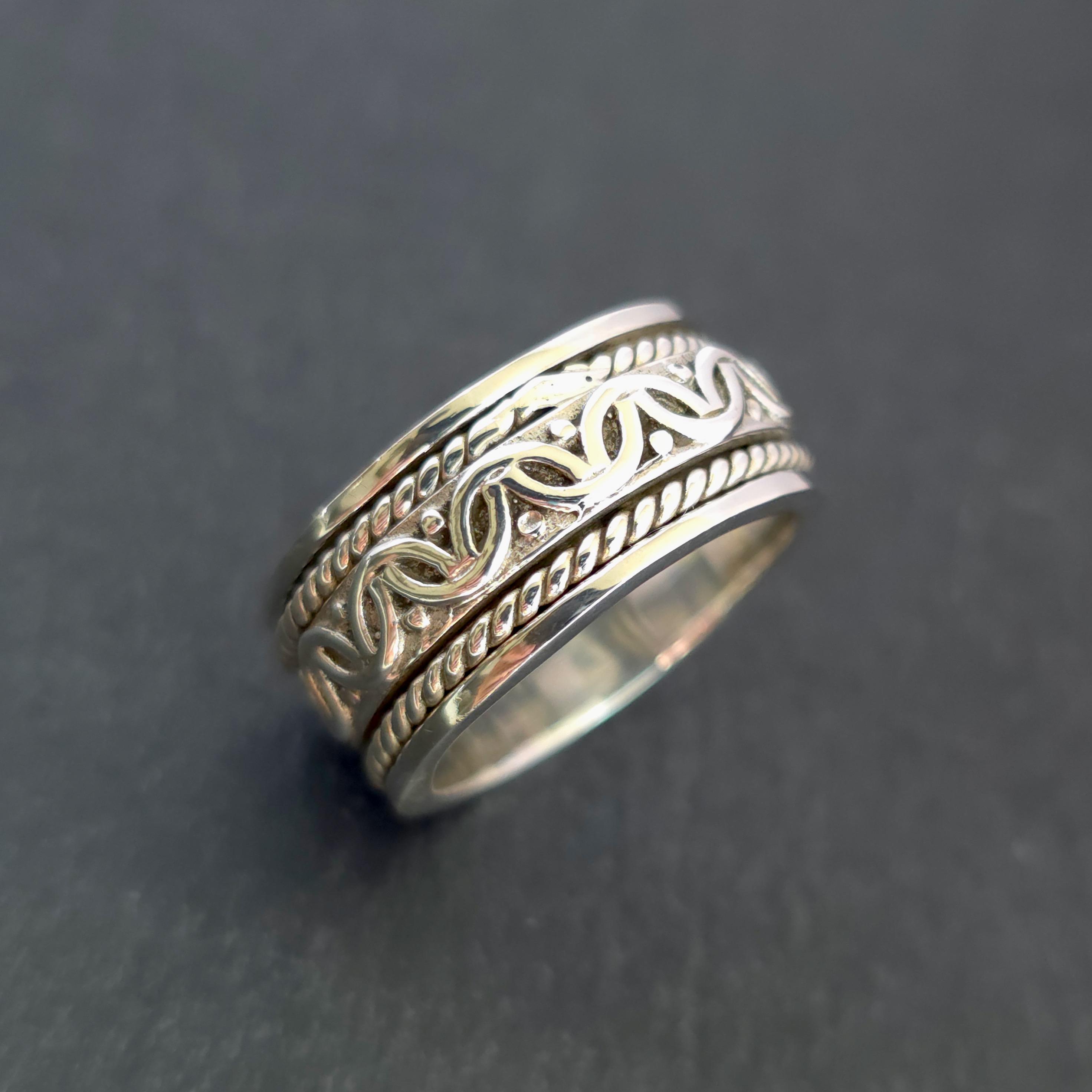 WIDE Aztec Mens Sterling Silver Ring, This Ring Does Not Spin