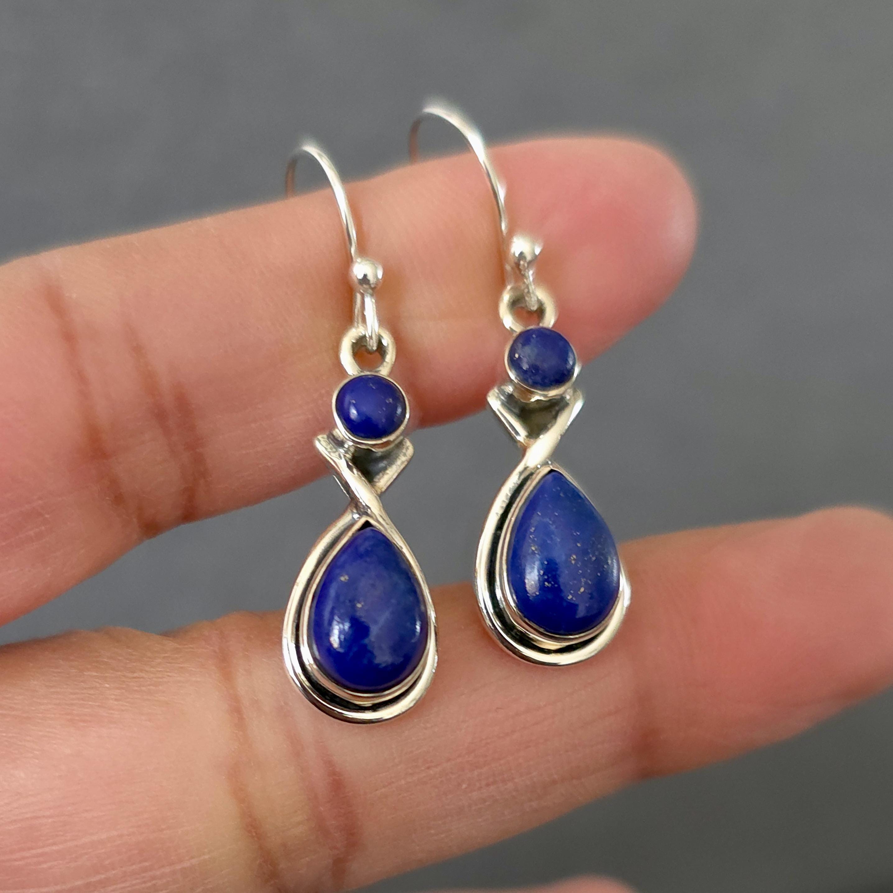 Orecchini a goccia di lapislazzuli firmati, argento sterling 925, pietra portafortuna di settembre, gioielli da sposa, regalo per il 9° anniversario, Mistry Gems, E1LL - Italia