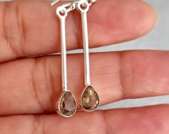 Orecchini Quarzo Fumè Naturale Con Argento Sterling