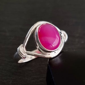 Fiery HOT Pink Agate Sterling Silver Ring, Fuschia Bright Pink Gemstone, Unusual Engagement Ring, Mistry Gems, R13PAG image 6