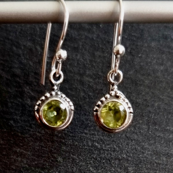 Dainty Boho Round Peridot Earrings, 925 Sterling Silver Earrings, Stone Size 5mm & 6mm, 16th Anniversary, August Birthstone,Mistry Gems,E91P