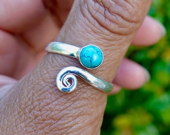 Turquoise 925 Silver Adjustable Ring, Snake Ring, Wrap Ring, Thumb Ring, Spiral Ring, December Birthstone, Mistry Gems, R61T