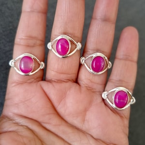 Fiery HOT Pink Agate Sterling Silver Ring, Fuschia Bright Pink Gemstone, Unusual Engagement Ring, Mistry Gems, R13PAG image 5