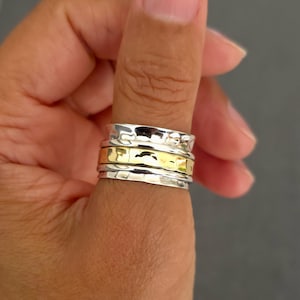 Two Tone Sterling Silver Spinner Ring, Brass Silver Unisex Meditation Ring, Chunky Thumb Ring for Stress, Wedding Band, Mistry Gems, SP44B