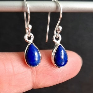 Small Lapis Lazuli Earrings, Teardrop 9mm x 7mm 925 Silver Earrings, Cobalt Blue Gemstone, September Birthstone, Wedding, Mistry Gems, E5LL