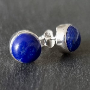 Lapis Lazuli Studs Earrings, 8mm Round Gemstone, Cobalt Blue Gemstone, September Birthstone, 9th Anniversay, Wedding Studs,Mistry Gems,S11LL image 3