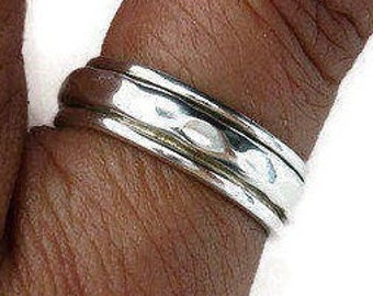 Unisex Hammered 925 Silver Spinner Ring, 7mm Wide Band Spinning Ring Men Women, Chunky Thumb Ring, Meditation Ring, Stress Ring, SP30NH