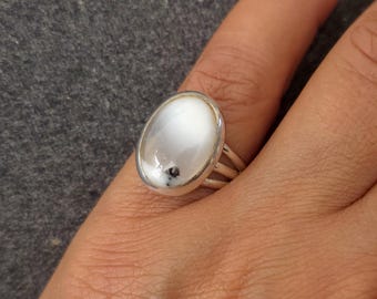 Small Oval Dendritic Opal Ring, 925 Sterling Silver, US 6 1/4 UK L1/2-M, Stone Size 1.5cm x 1.2cm, Merlinite Jewellery, Mistry Gems, R136