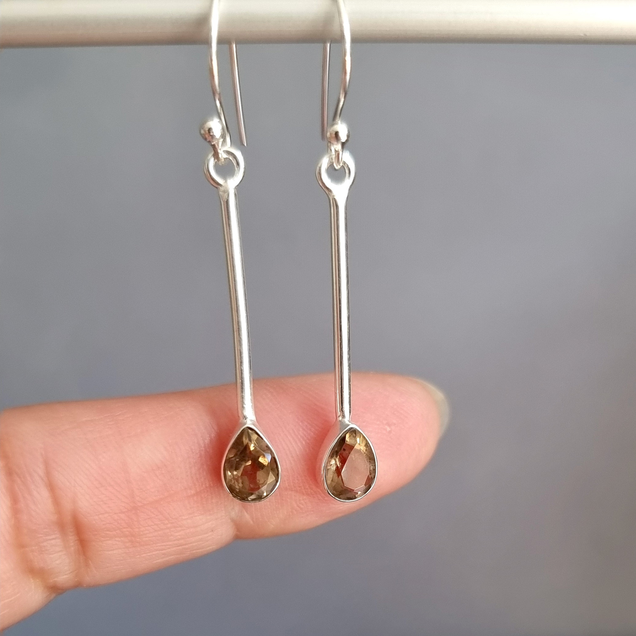 Orecchini a goccia in quarzo fumé, argento sterling 925