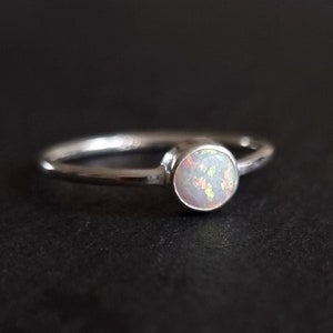 White Opal 5mm Round 925 Silver Stacking Ring, October Birthstone, Rainbow Gemstone, Engagement Ring, Anniversary Mistry Gems, R10WOP