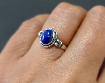 Unisex Boho Lapis Lazuli Ring, 925 Sterling Silver, September Birthstone, 9th Anniversary Gift, Blue  Engagement Ring, Mistry Gems, R5LL
