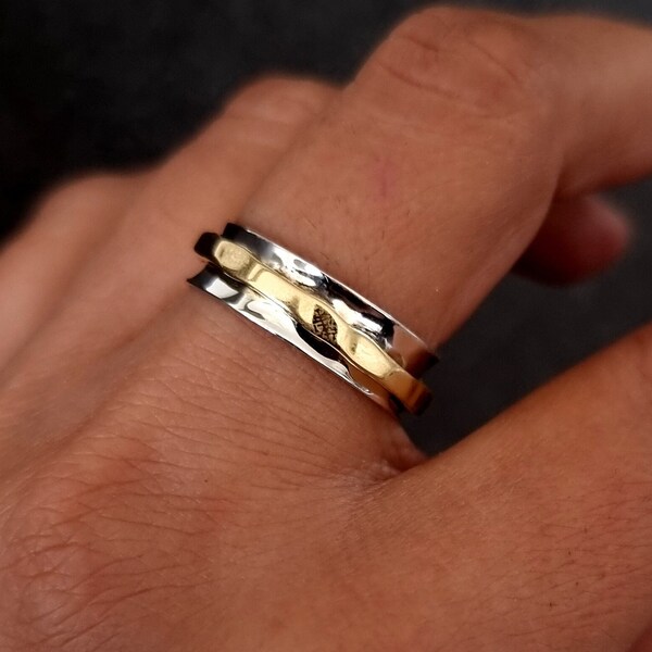 Narrow Spinner Ring, Silver Brass Spinning Ring, Meditation Ring, Wedding Band, Wide Thumb Ring for Women,  Ring, Mistry Gems, SP39