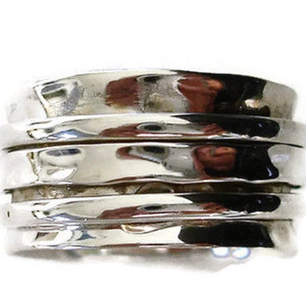 Wide Unisex 925 Silver Spinner Ring, Meditation Ring for Stress, Chunky Thumb Ring, Fidget Ring, Mistry Gems, SP44