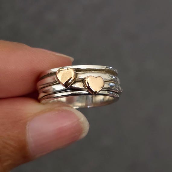 Rose Gold Heart Sterling Silver Band Ring, 925 Sterling Silver 