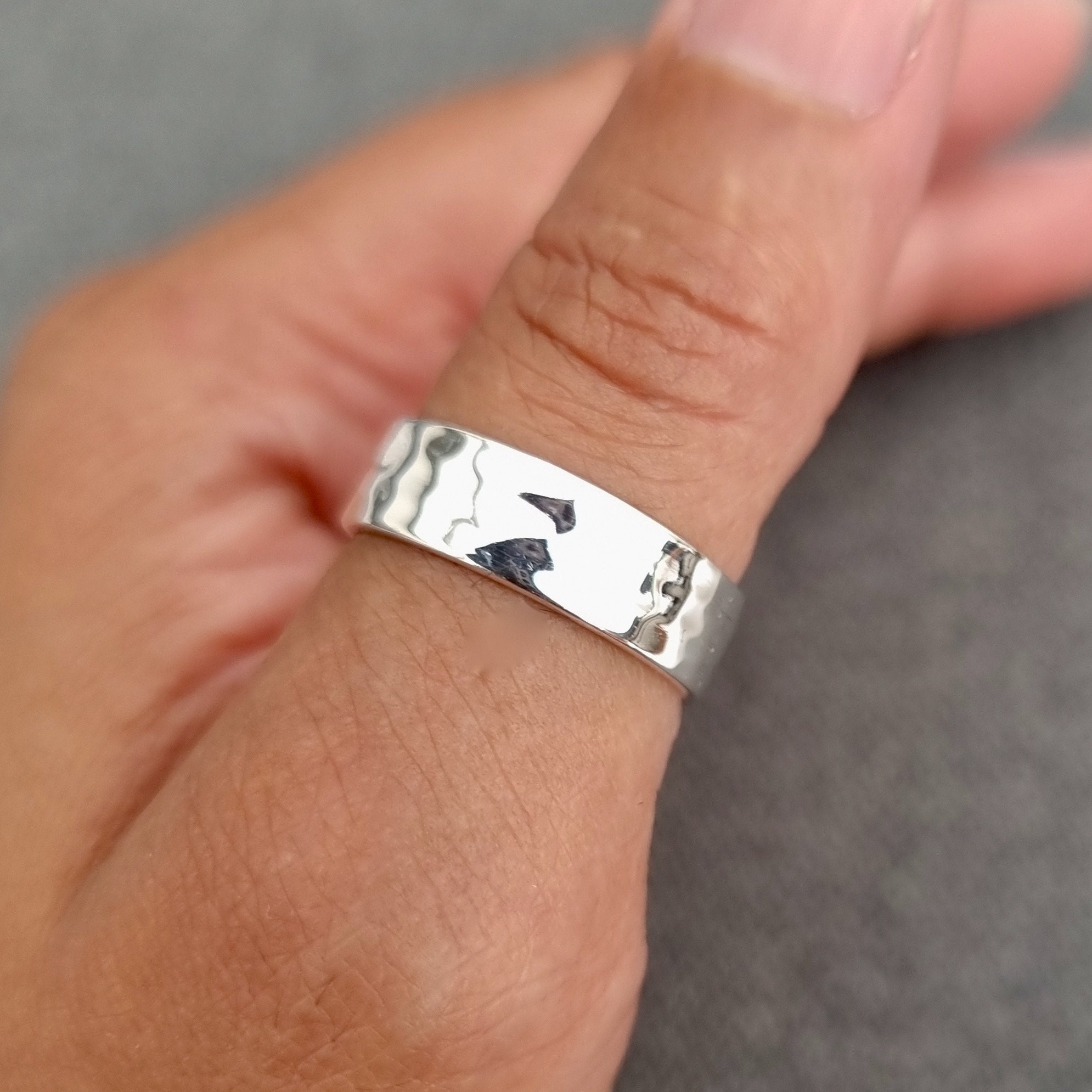 6mm Wide Hammered Silver Ring, 925 Sterling Silver Band, Sizes UK
