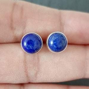 Lapis Lazuli Studs Earrings, 8mm Round Gemstone, Cobalt Blue Gemstone, September Birthstone, 9th Anniversay, Wedding Studs,Mistry Gems,S11LL image 5