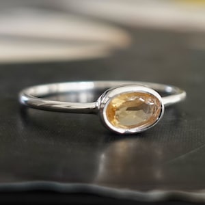 Unisex Oval Citrine Ring, Horizontal Stone 925 Sterling Silver Stacking Ring, Yellow Solitaire Ring, November Birthstone,Mistry Gems,R151CIT