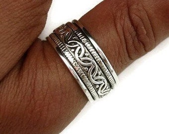 Aztec Mens Silver Spinner Ring, Unisex Spinning Ring, 925 Sterling Silver, Fidget Ring, Chunky Thumb Ring, Spin Ring, Mistry Gems, SP11