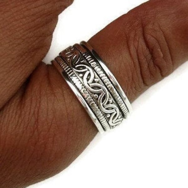 Aztec Mens Silver Spinner Ring, Unisex Spinning Ring, 925 Sterling Silver, Fidget Ring, Chunky Thumb Ring, Spin Ring, Mistry Gems, SP11