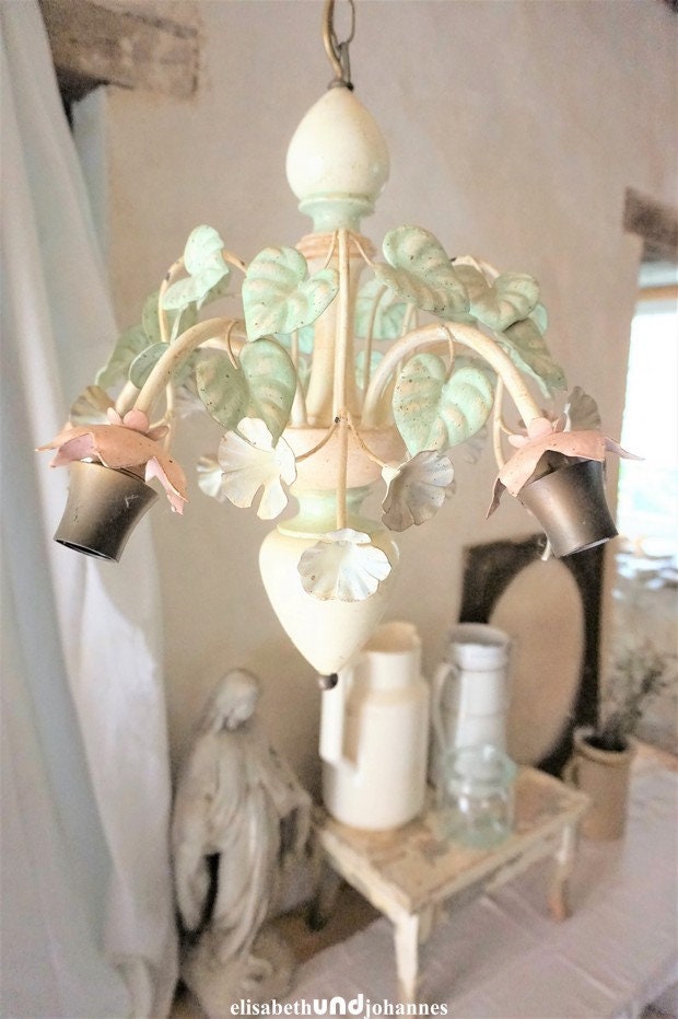Lovely French 60s Vintage Floine Toleware Lamp Chandelier With Lovely French 60s Vintage Floine Toleware Lamp Chandelier With Flowers Painted Tole From France Iron