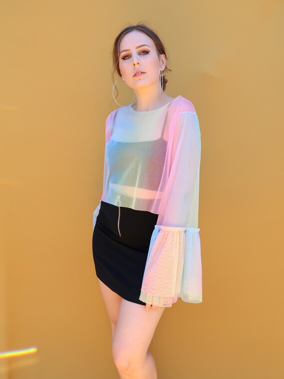 rainbow mesh top