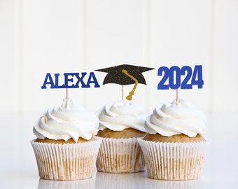 graduation decorations 2024, Custom 2024 Name Graduation Cupcake Toppers, Custom Cupcake Toppers, graduation cap topper, class of 2024