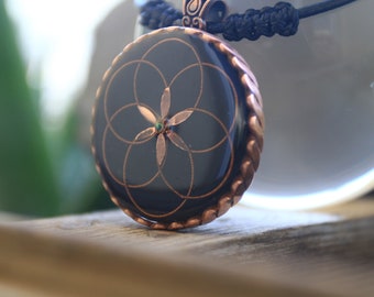 Orgonite -  Black Seed of Life pendant (with shungite and tensor ring)