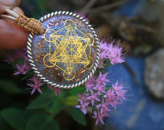 Orgonite -  Metatron cube pendant (with lost cubit Pure Silver Sterling tensor ring)