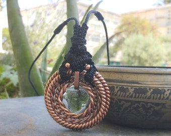 Tensor Ring Pendant-"Holy Grail Moldavite Portal 5"(follow your intuition-Heart chakra POWERFUL ascension tools) macramé finishing