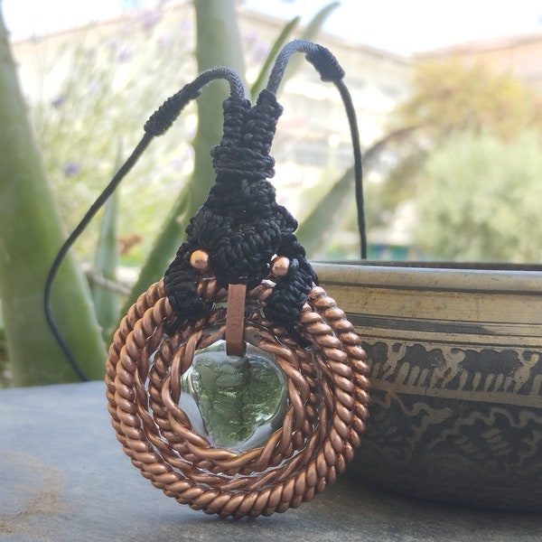 Tensor Ring Pendant-"Holy Grail Moldavite Portal 5"(follow your intuition-Heart chakra POWERFUL ascension tools) macramé finishing