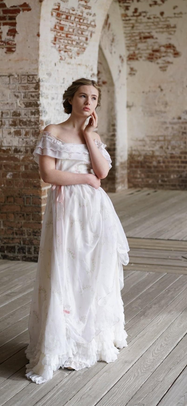 Rare Southern Belle Gunne Sax Style dress Lace Off Shoulder Dress image 3